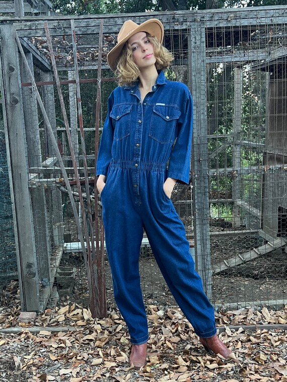 Vintage Denim Long Sleeve Jumpsuit with Snaps Up … - image 4