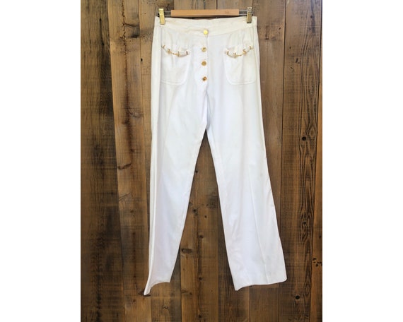 Vintage White Gucci Sailor Pants with Gold Hardwar