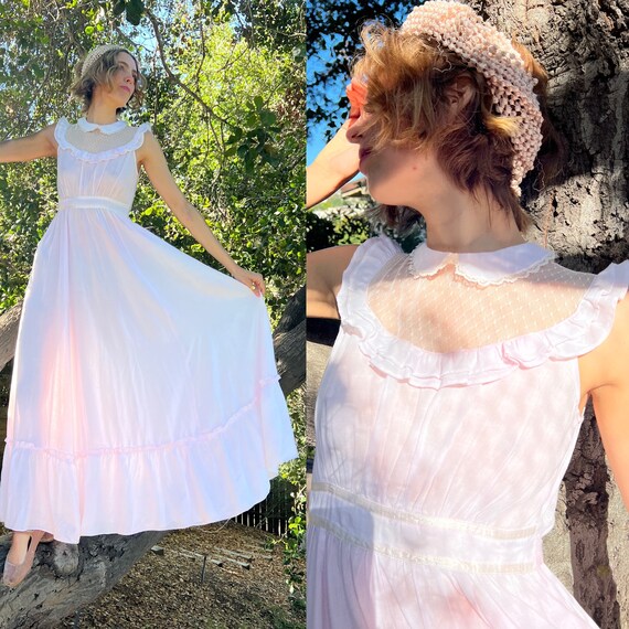 Vintage Pale Pink Cotton Prairie Style Maxi Dress… - image 1