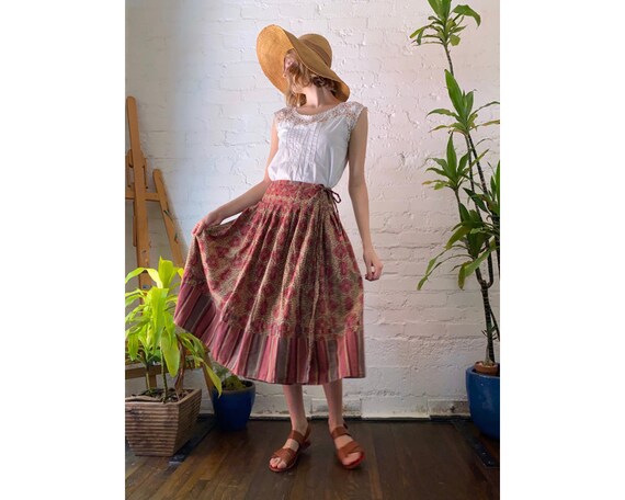 Vintage Indian Cotton Floral Batik and Striped Pri