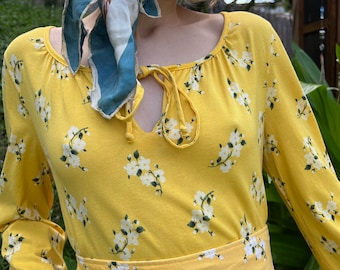 Vintage Diane Von Furstenberg Yellow Rayon Floral Print Midi Dress