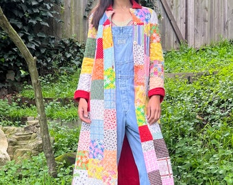 Vintage 1970s Patchwork Quilted Coat with Pockets