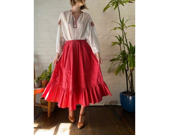 Vintage White Cotton Hungarian Embroidered Long Sl