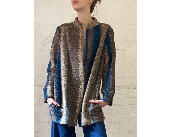 Vintage 1970s Striped Textured Knit Sweater Jacket