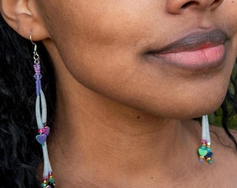 Handmade Dentalium Shell Dangle Earrings | Native Heart Jewelry| Violets Are Blue