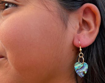 Abalone Shell Earrings (Heart Shaped) | Native American Made | Size 20 mm |