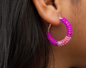 Matriarch Bloom Beaded Hoops | 20mm hoops | Threaded Native Designs