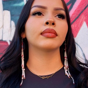 Authentic Dentalium Daisy Chain Earrings  | 7” Lightweight Statement Earrings | Native Made