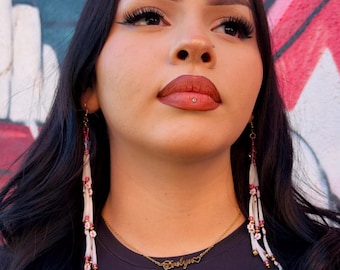 Authentic Dentalium Daisy Chain Earrings  | 7” Lightweight Statement Earrings | Native Made