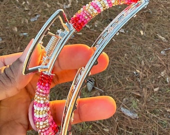 Valentines Beaded Hair Clip: Silver Claw (4 inch)