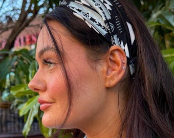 Black & White Geometric Print Headband | Native American Made | Threaded Native Designs