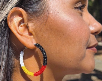 Medicine Wheel Earrings| Beaded Hoop Earrings | Native American Made | 50 mm Size Hoops