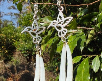 Hummingbird Dentallium Shell Earrings – Authentic Native Made