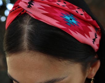 Geometric Print | Native American Made Headband | PINK, ORANGE, PURPLE | Threaded Native Designs