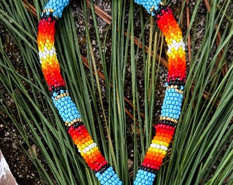 Handcrafted Native - Beaded Wristlet Keychain | Sunrise Sky Pattern | Native Made