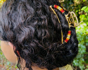 Handmade Native American Beadwork Hair Clip: Gold Claw , Silver Claw (4 inch)