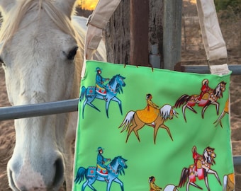 Native Art Canvas Tote Bag (INCLUDES ZIPPER)| Horse Rider Design by Paula TopSky Houtz  (Shoshone-Bannock / Chippewa Cree artist )