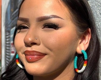 Earth & Sky Beaded Hoops | 50mm hoops | Threaded Native Designs