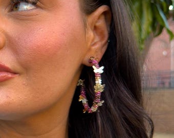 Beaded Butterfly Hoop Earrings: Native American Made