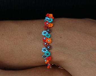 Beaded Daisy Chain Bracelet | Handmade Seed Bead Flower | Native Made