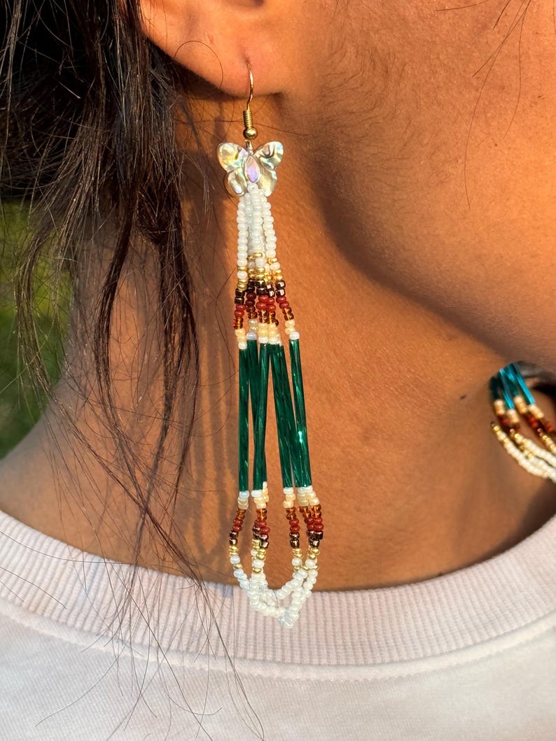 Genuine Abalone Shell Butterfly Fringe Earrings | Statement Jewelry ...