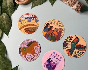 Native American Matriarchal Stickers: Sweetgrass, Sage, Hummingbird, Floral Horse