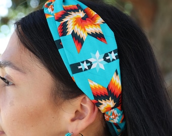Teal Lakota Star Headband: Native American Design, Handmade, Cotton, Native Made