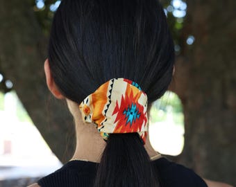 Native American Geometric Print Scrunchie| Orange, Teal, Black