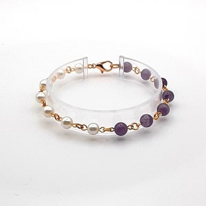 Amethyst and Pearl Wire Wrapped Bracelet