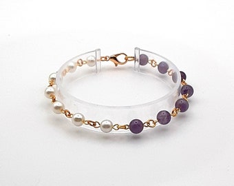 Amethyst and Pearl Wire Wrapped Bracelet