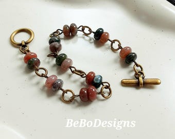 Fancy Jasper Gemstone Bracelet with Antiqued Gold Plated Brass Metals