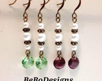 Swarovski Crystal Classic Pendent and Pearl Drop Earrings Vintage Style Peridot or Amethyst TierraCast Turkish Spacer Beads