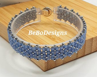 Beaded Cuff Bracelet Chenille Stitch Hand Woven Montana Blue Seed Beads