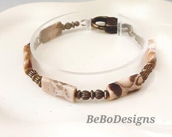 Zebra Jasper Gemstone Bracelet Rectangle Oval Beads