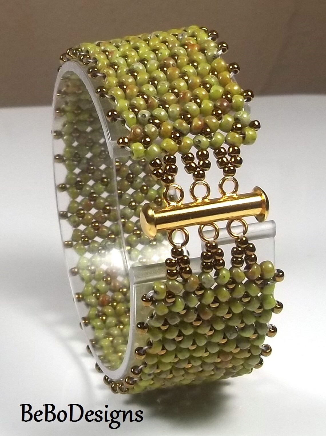 Flat Chenille Seed Bead Bracelet Bead Woven Green Bracelet Etsy