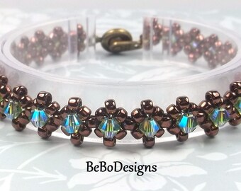 Swarovski Peridot ABx2 Crystal Tennis Bracelet-Seed Bead Bracelet-Right Angle Weave Bracelet-Bead Woven Bracelet