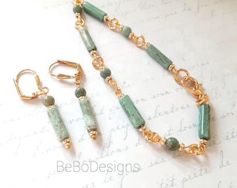 Verdite - African Jade - Gemstone Bracelet and Earring Set