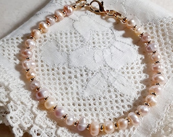Freshwater Pearl Bracelet: Lavender Peach, Gold Plated