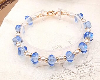 Czech Glass Beaded Bracelet: Gold Plated, Glass Pearls, Minimalist
