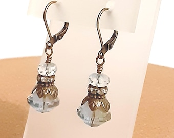 Czech Glass Rivoli Blue Beaded Earrings