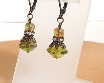 Czech Glass Rivoli Light Green Beaded Earrings