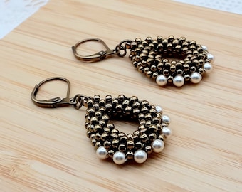 Teardrop Earrings Seed Bead Hand Woven Pearls