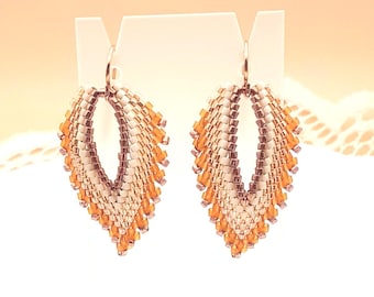 Woven Seed Bead Leaf Earrings: Gold Filled Ear Wires, Fall Autumn Style