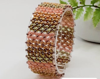 Beaded Cuff Bracelet Chenille Stitch Hand Woven Multi Color Seed Beads