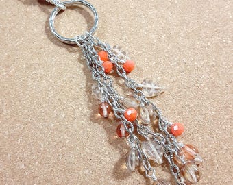 Handmade Keyring Zipper Pull Czech Glass Beads Orange Peach Beige Tan Fall Purse Jewelry