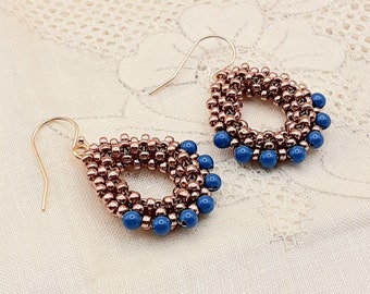 Teardrop Earrings Hand Woven CRAW Seed Bead and Pearl Earrings Gold Filled Ear Wires