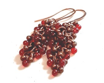 Pendientes colgantes de cuentas de semillas en racimo, hechos a mano, de cobre envejecido.