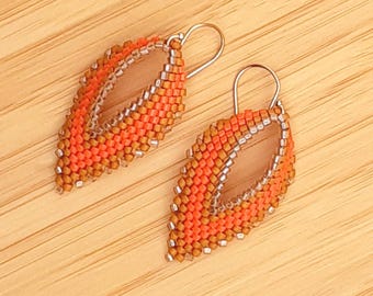 Woven Seed Bead Leaf Earrings: Gold Filled Wires, Fall Autumn Style