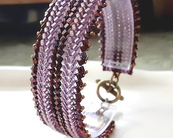 Victorian Style Seed Bead Hand Woven Flat Herringbone Cuff Bracelet