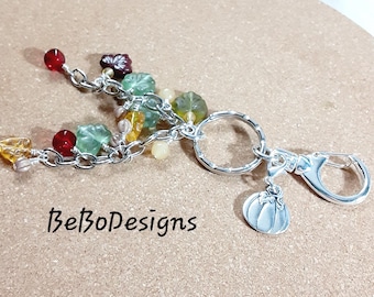 Handmade Keychain Zipper Pull Czech Glass Beads Red Honey Gold Green Yellow